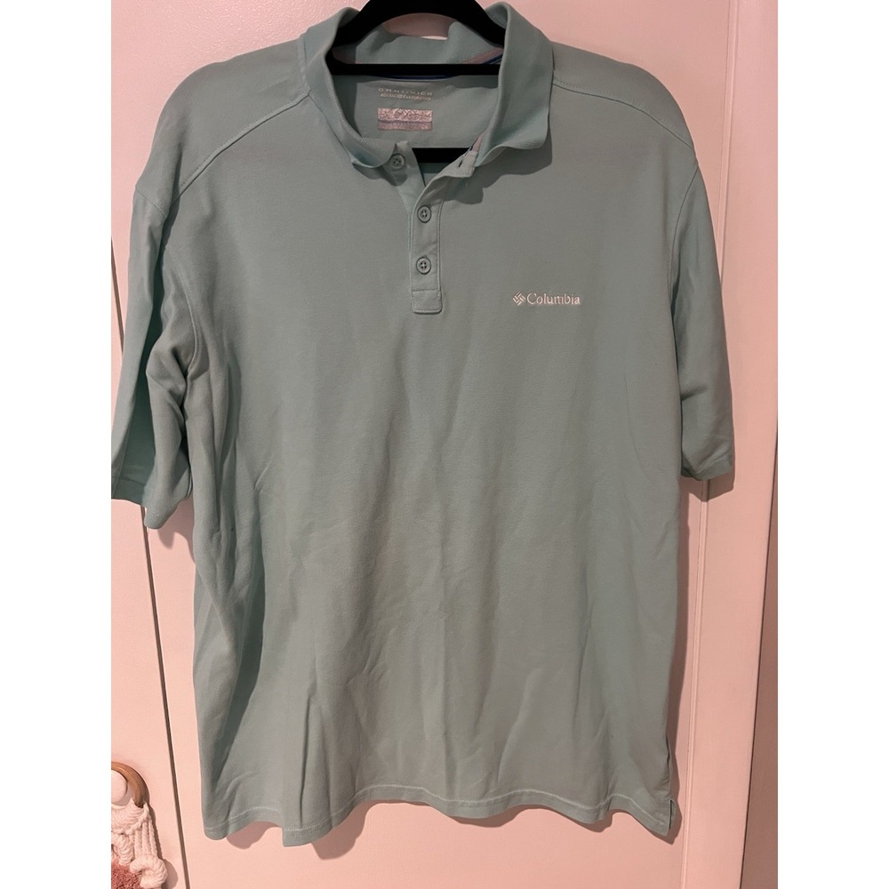 Columbia Omni Wick Polo Shirt Men's Light Aqua Mint Short Sleeve‎ Large